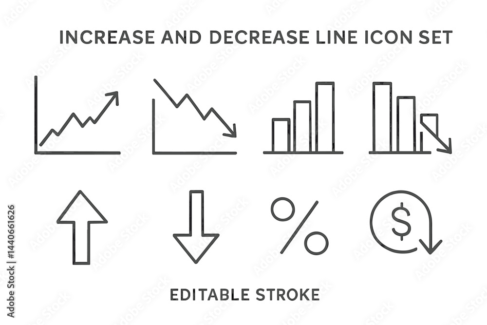 Poster line icons representing increase and decrease trends with editable stroke for design flexibility