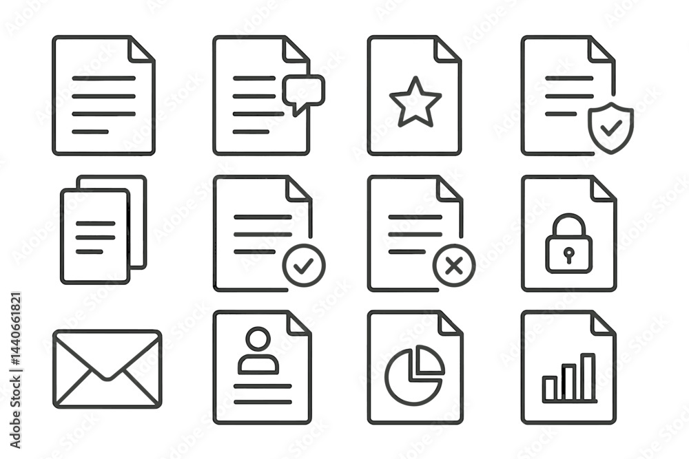 Poster document icons arranged in a grid illustrating various document types and functionalities for digita
