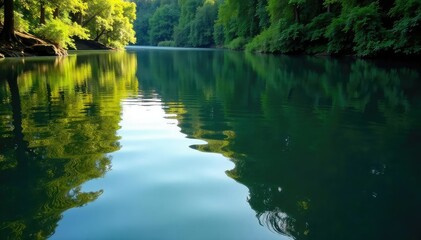 Calm water reflecting surrounding trees, ripples forming abstract shapes , vista, beauty, wetland