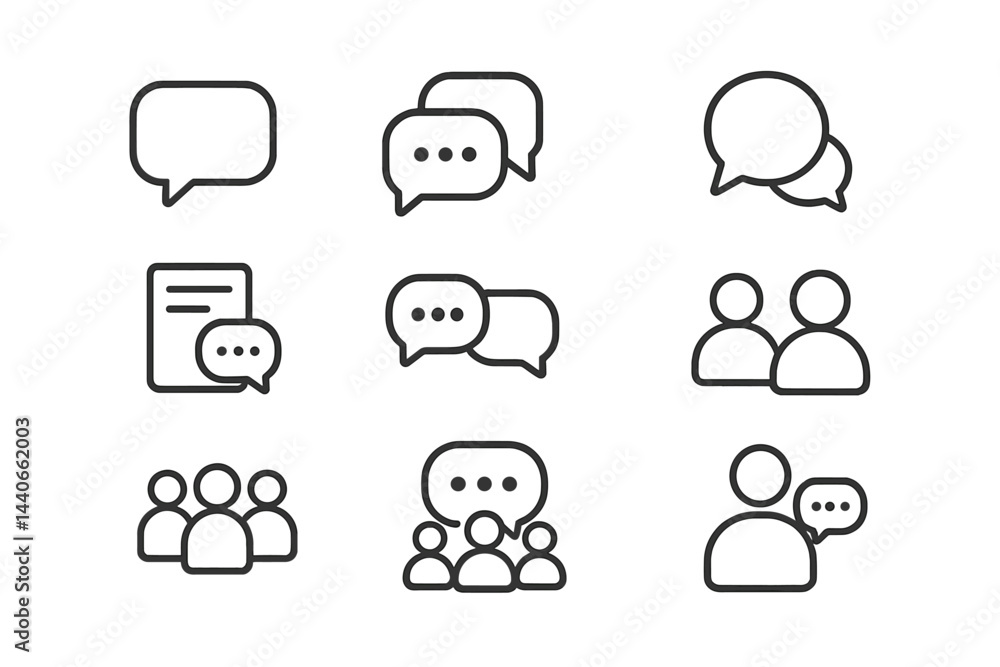 Poster various speech bubble icons representing communication concepts, ideal for digital design or social 