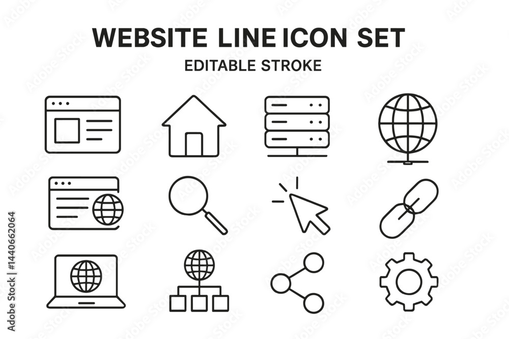 Fototapete collection of modern website line icons featuring various digital elements and themes for web design