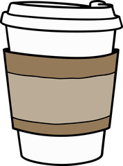 High-Quality Vector Illustration of a Coffee Cup with Sleek Sleeve – Perfect for Trendy Cafés, Coffee Shops, and Digital Beverage Branding, Ideal for Marketing, Commercial, and Creative Use