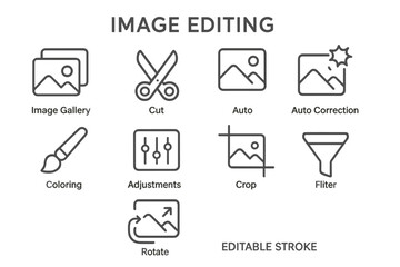 Tools for digital image editing displayed on a clean background, showcasing essential functionalities for enhancing visuals effectively
