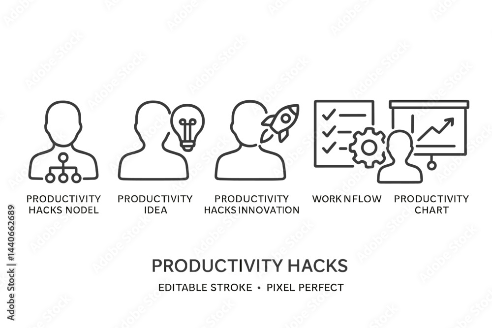 Poster productivity hacks for maximizing efficiency in work and personal projects with clear strategies and