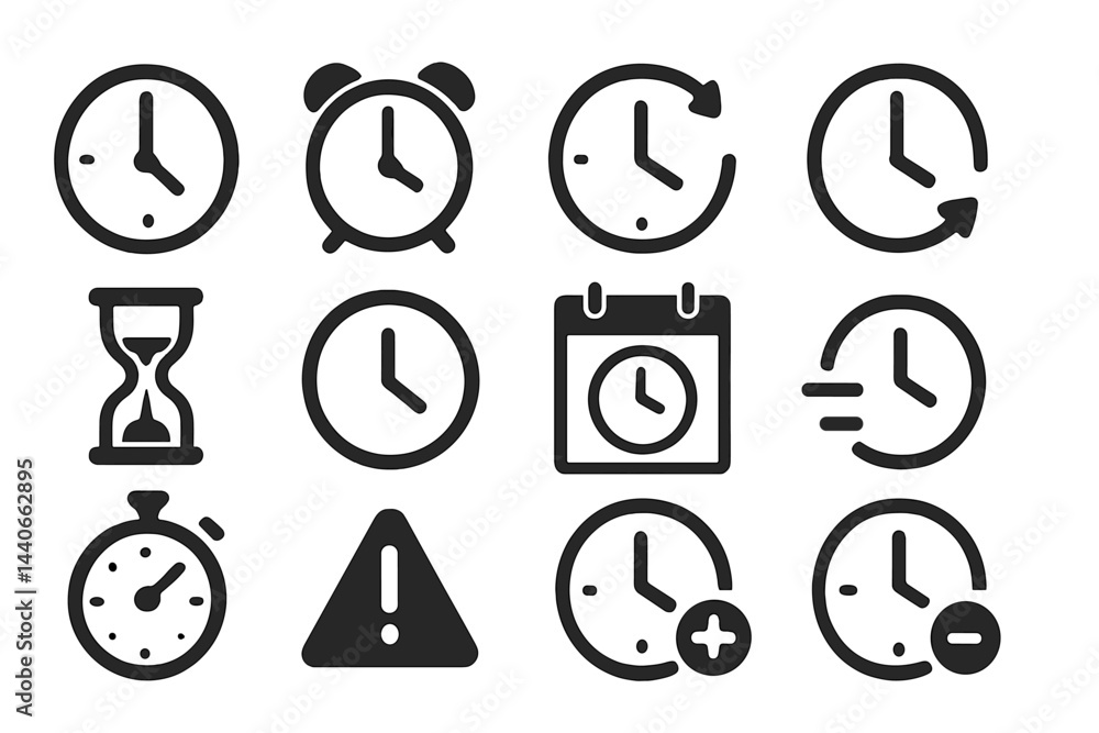 Poster different types of clocks and timers displayed in various styles showing the concept of time managem