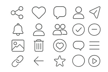 Collection of minimalistic icons representing various user interactions on social media platforms