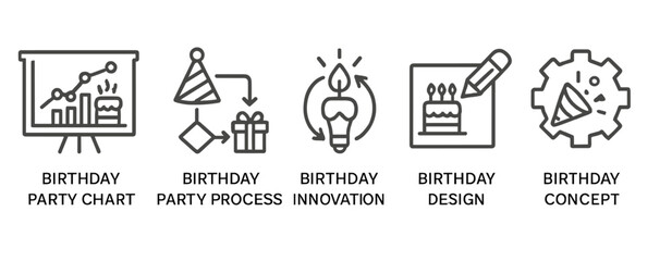 Visual representation of birthday party planning stages with charts and icons illustrating key concepts and processes involved in organizing an event