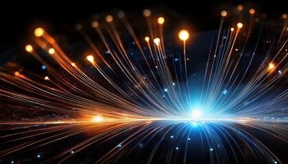 Naklejka premium Illuminated Fiber Optic Cables: A mesmerizing display of modern technology, with radiant, luminous fiber optic cables.