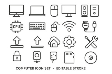 Collection of computer icons featuring various hardware and software elements for digital design use
