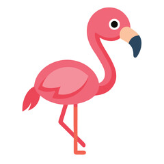 Cute pink flamingo bird standing on one leg simple cartoon vector illustration