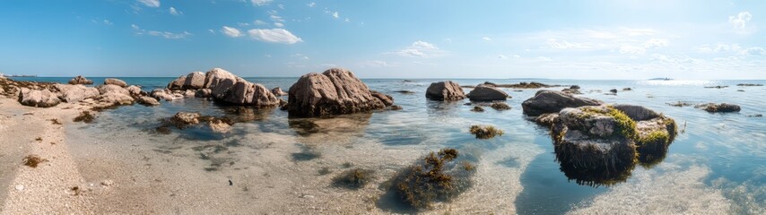 360 degree hdr beach landscape with rocks coastal environment high-definition view