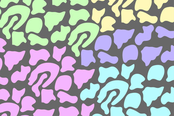 Seamless pattern with multicolor blob shape clouds. Cartoon kid pattern. Colorful liquid amoeba shaped forms. Groovy childish abstract freeform blotches, organic shapes design for cover, poster etc.