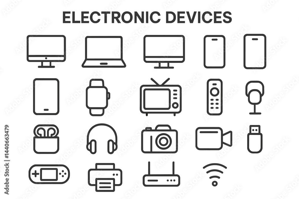 Poster collection of electronic devices showcasing modern technology in various formats and functions