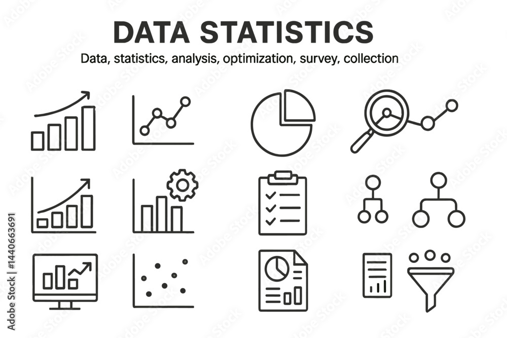 Poster understanding data statistics through various graphical representations and analytical symbols in a 