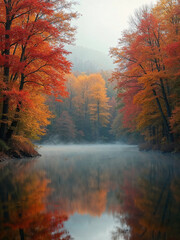 autumn landscape with fog
