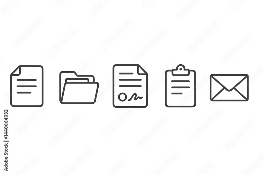 Aufkleber various office documents and files displayed in a minimalist style on a white background