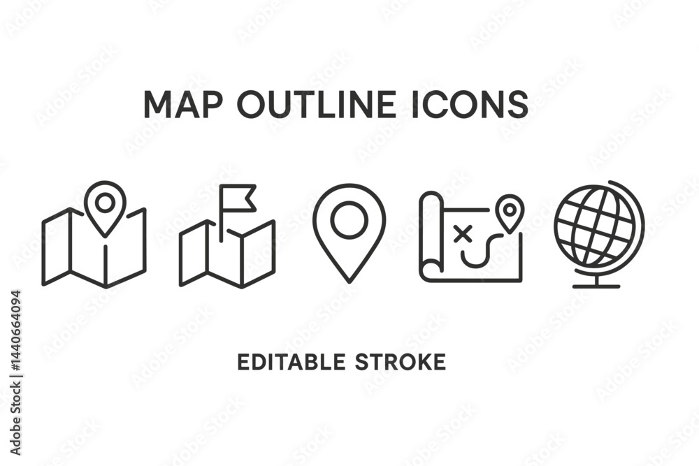 Poster collection of map outline icons representing various navigation symbols on a clean background