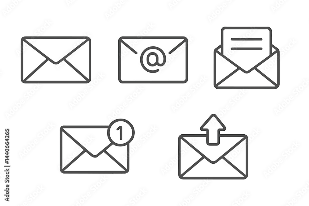 Poster digital communication icons representing email, notifications, and messaging in a minimalist style