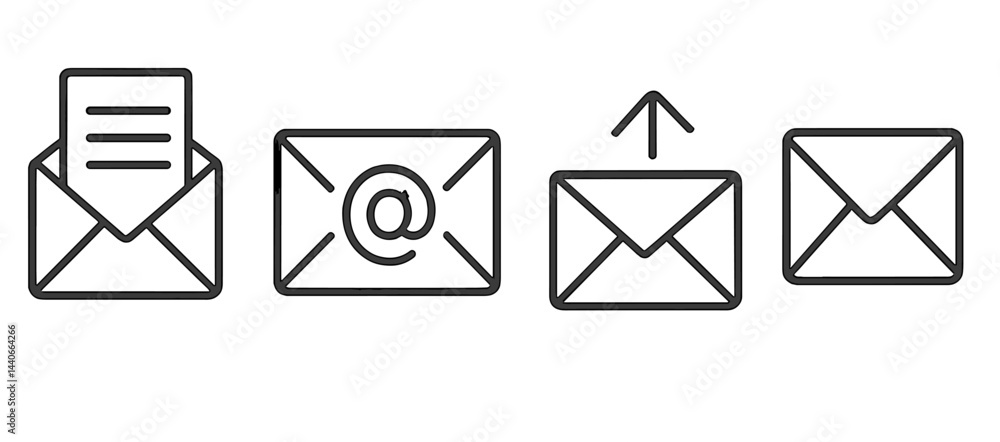 Poster illustration of different forms of communication through mail and email symbols representing modern 