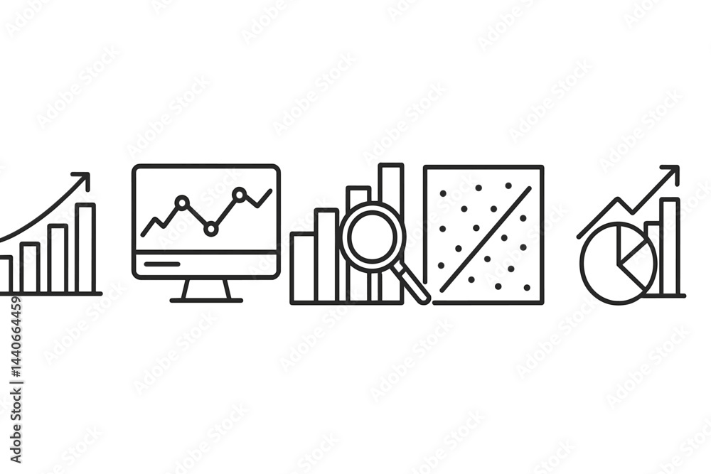 Poster visual representation of data analysis and growth trends using graphs and charts in a sleek digital 