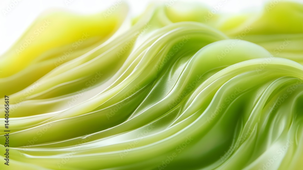 Wall mural abstract green fluid waves with smooth textures and soft light creating a serene atmosphere