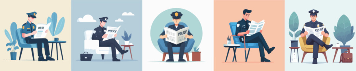 police character vector reading newspaper