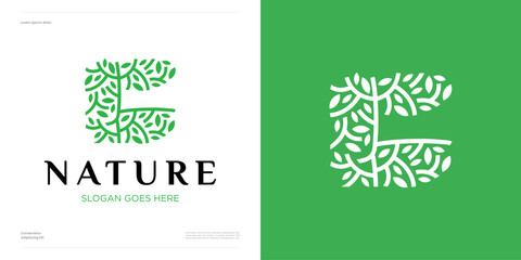 Creative letter C abstract branch leaf with line art style for nature, Logo design vector, Symbol initial alphabet with gardening and environmental sign for natural plant leaves foliage greenery