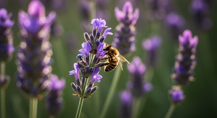 Obraz premium Bee on Lavender Flowers