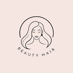 Elegant Minimalist Beauty Hair Salon Logo Design with a Womans Face