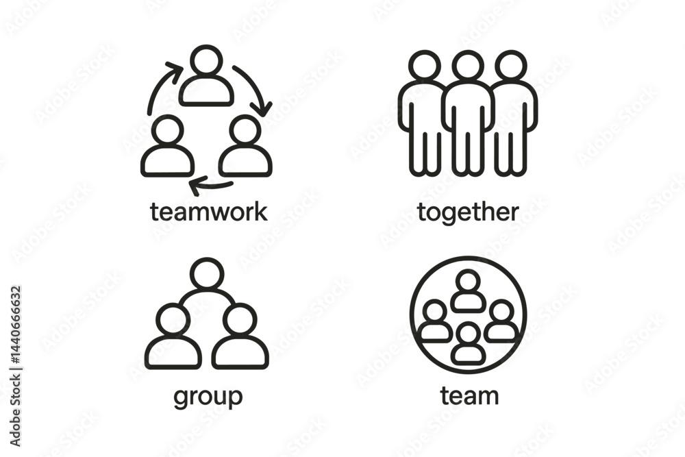 Aufkleber visual representations of teamwork, collaboration, and group dynamics in simple line art design