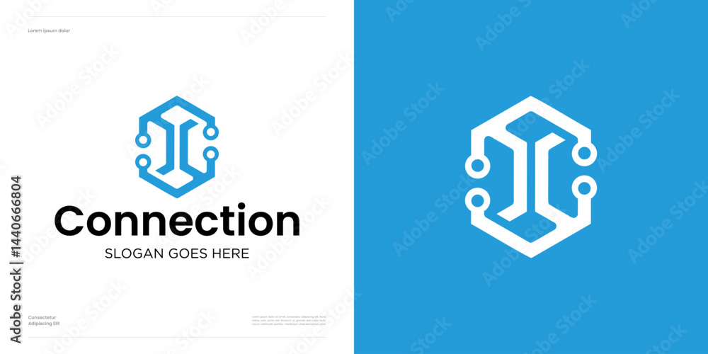 Poster hexagon connection for software technology, logo icon design vector illustration element templates e