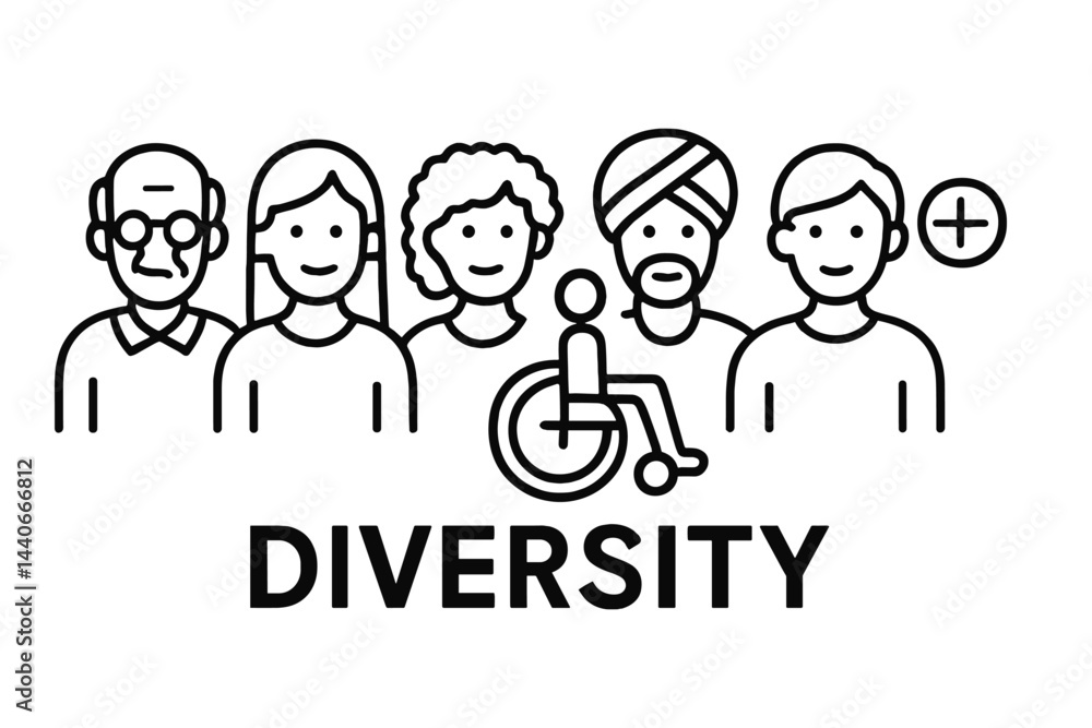 Poster embracing diversity with representation of various individuals and abilities in a community setting