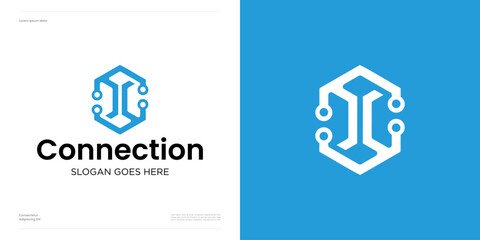 Hexagon connection for software technology, logo icon design vector illustration element templates editable, Symbol emblem cube or box with digital tech intelligence concept for identity and business