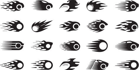 Fototapeta premium Silhouette Collection of Flame and Speed Icons, Perfect for Racing, Fast Movement, and Vehicle Illustrations