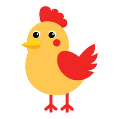 Cute cartoon chicken illustration with yellow body and red wings clipart image