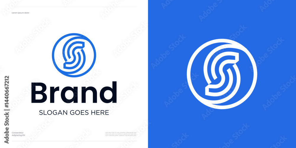 Poster letter s with fingerprint id or biometric style in the circle, logo icon design vector or symbol ini