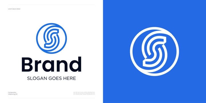 Letter S with fingerprint ID or biometric style in the circle, logo icon design vector or symbol initial S monogram line art sign with waves style usable for technology identity and business company