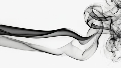 Monochrome abstract smoke trails twisting on pure white background Minimalist e