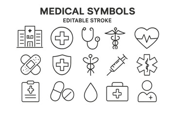 Collection of medical symbols for health and wellness representation in various applications