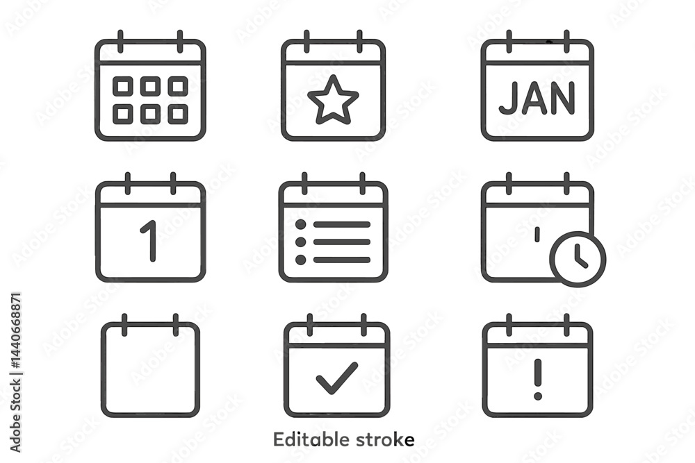 Poster calendar icons representing various functions for planning and scheduling tasks throughout the year