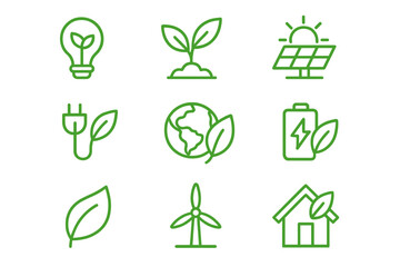 Green technology symbols showcase renewable energy and environmental sustainability in modern design © icon_art