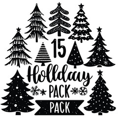 "Christmas Tree Silhouette Vector Collection in Minimalist and Festive Styles for Holiday Design Projects"