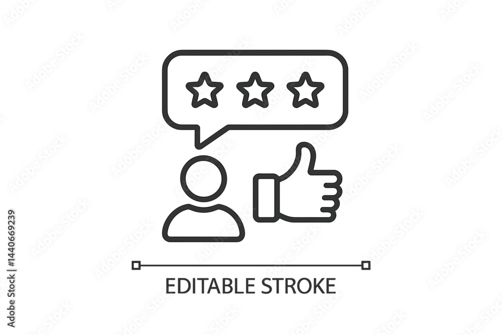 Poster feedback and review concept showing a person giving a thumbs up and rating with stars in a minimalis