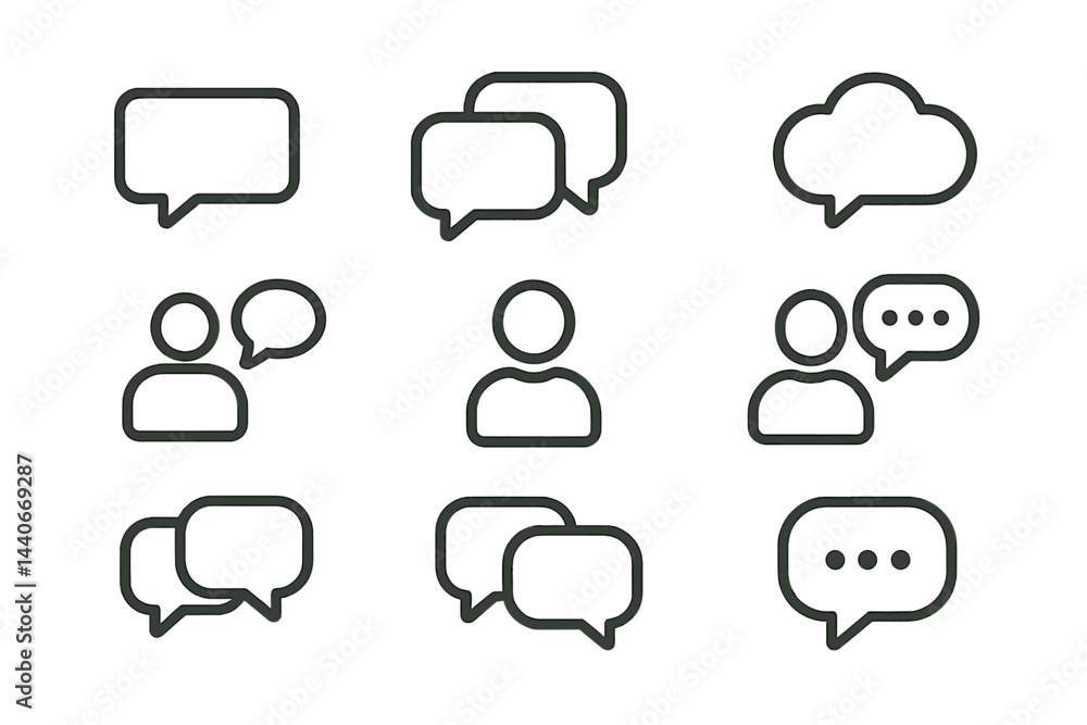 Poster various speech bubbles and user icons representing communication and conversation in digital design 