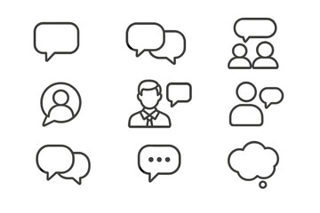 Communication icons display various conversation styles and types for modern digital interaction