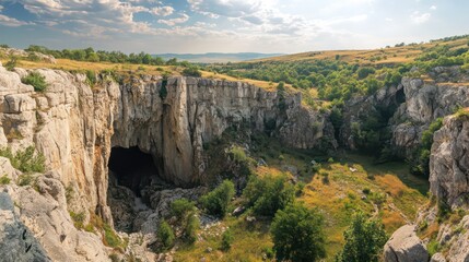 Obraz premium Massive Sinkhole Swallows Sunlight Nature Abounds