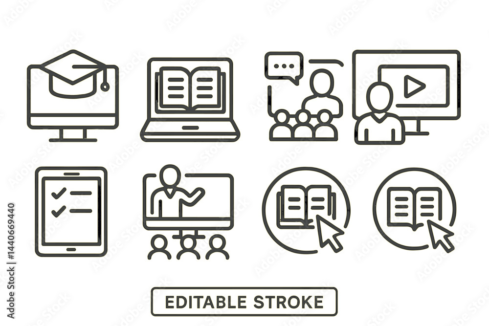 Poster digital learning tools for education featuring online courses and interactive discussions in various