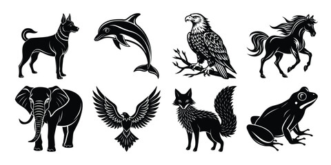 Vector illustration set of animals silhouette icons