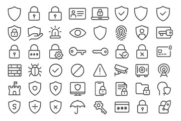 Collection of security icons representing various aspects of protection and privacy in digital environments