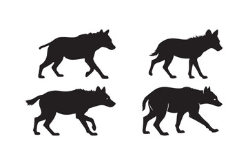 Hyena Silhouette Clipart Set Wild Animal Walking Poses Vector Graphics